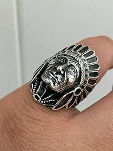 Solid 925 Sterling Silver - Large Indian Head Ring - Sizes 7